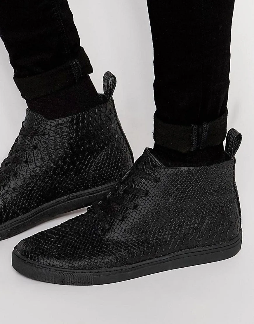 ASOS High Top Sneakers in Black Snakeskin Effect