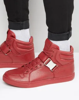 ASOS High Top Sneakers in Red With Strap