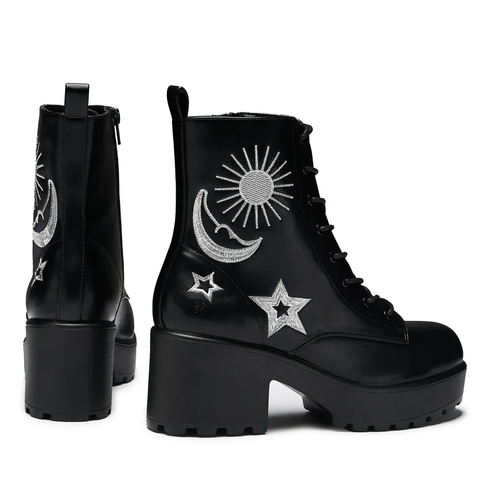 Astro Silver Star & Moon Chunky Boots
