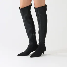 Black Glitter Heeled High Boots