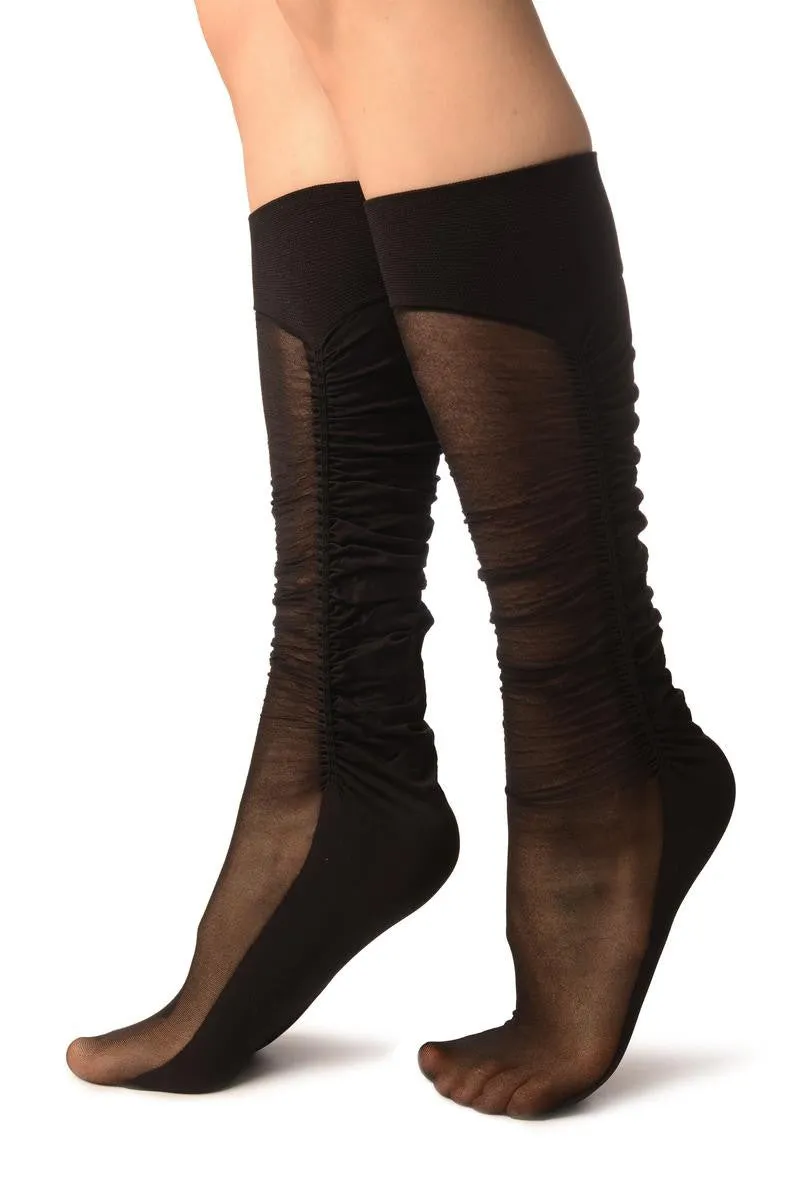 Black Sheer & Opaque Sides Socks Knee High