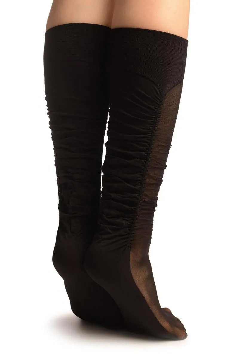 Black Sheer & Opaque Sides Socks Knee High
