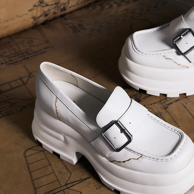 both x CHARLES & KEITH-PLATFORM BUCKLED LOAFERS-WHITE