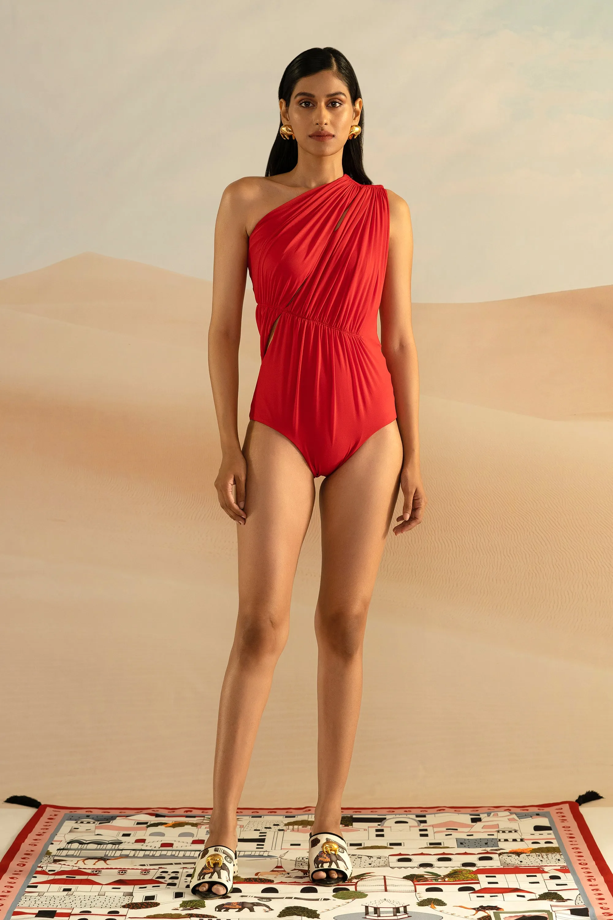Coccinella Draped Slash Maillot