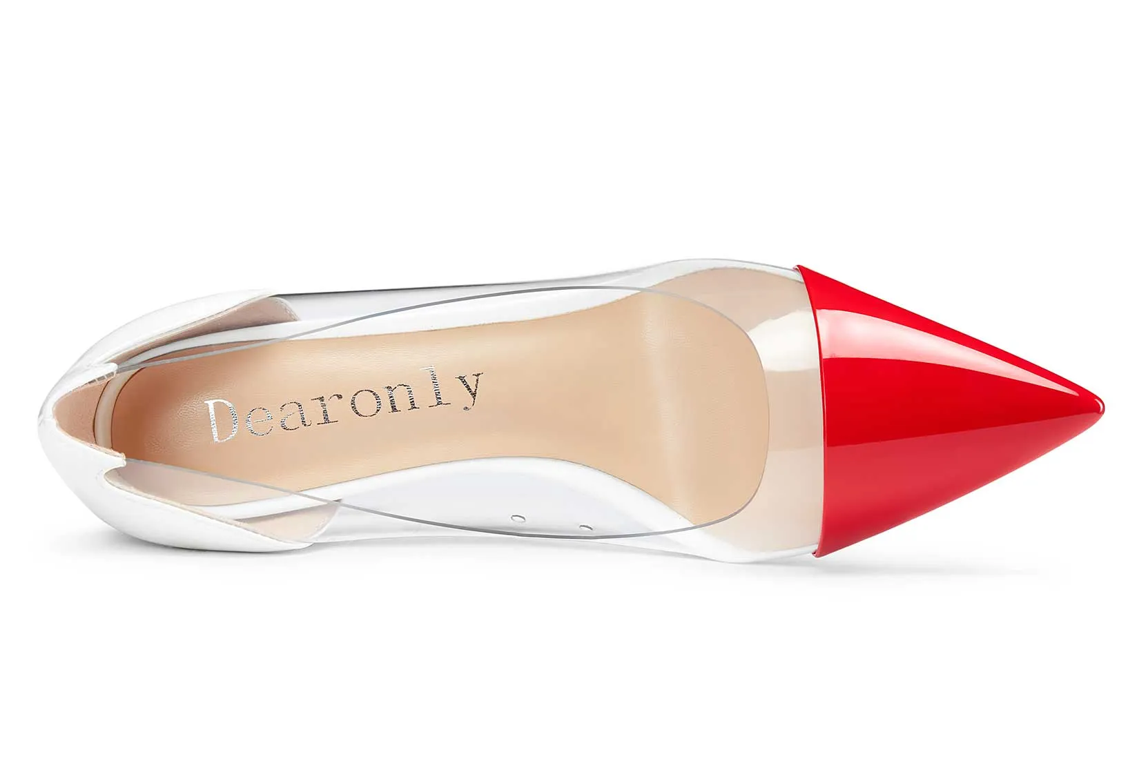 DearOnly Women's High Heels Transparent Clear Pumps Slip On Sexy Pointed Toe Stilettos 4" Inch Red Colorfull Patent Heel
