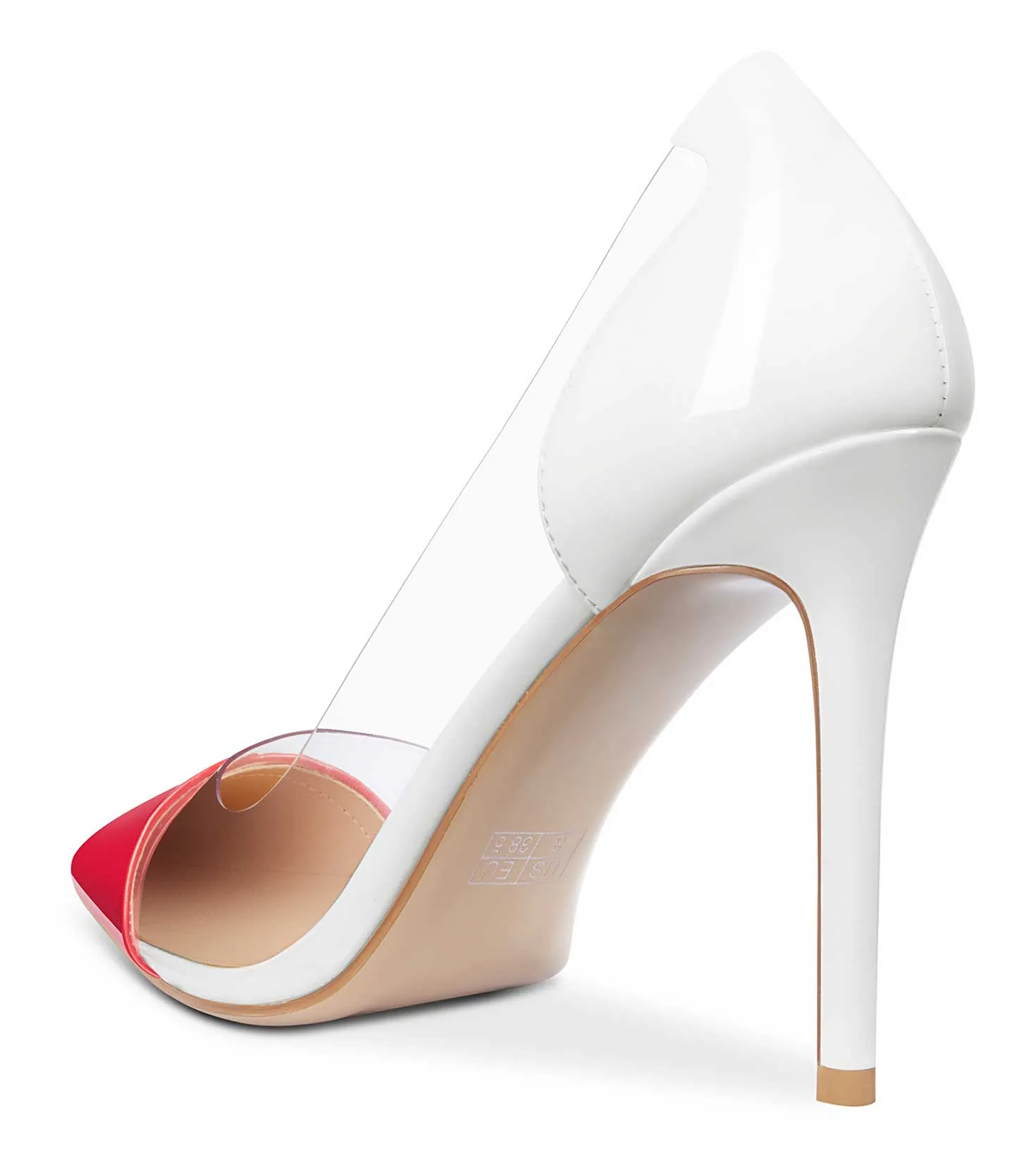 DearOnly Women's High Heels Transparent Clear Pumps Slip On Sexy Pointed Toe Stilettos 4" Inch Red Colorfull Patent Heel