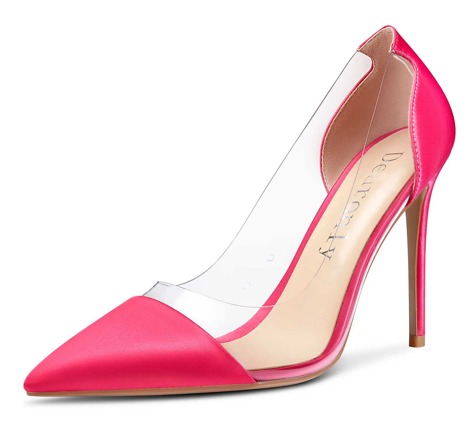 DearOnly Women's High Heels Transparent Clear Pumps Slip On Sexy Pointed Toe Stilettos 4" Inch Red Colorfull Patent Heel