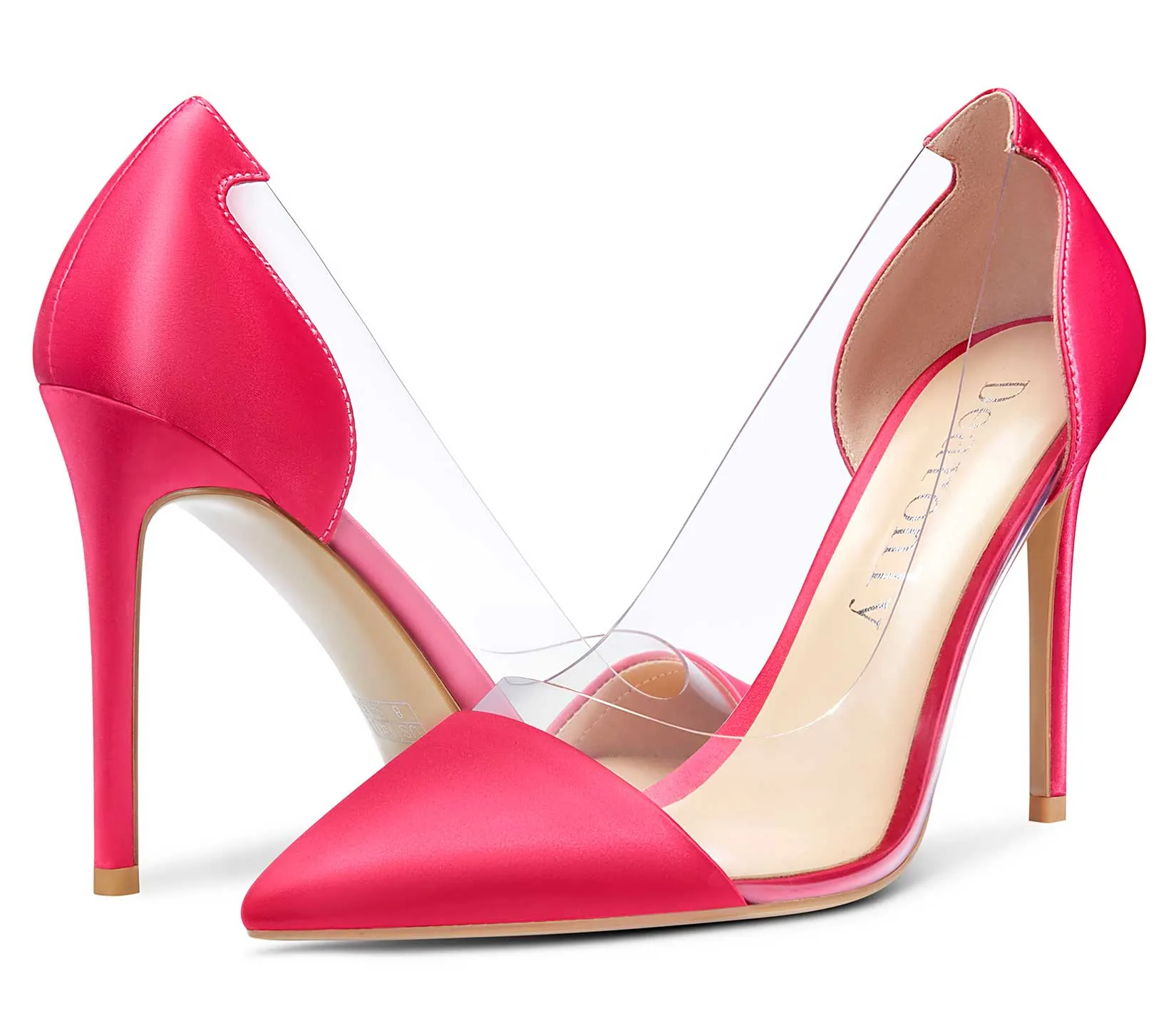 DearOnly Women's High Heels Transparent Clear Pumps Slip On Sexy Pointed Toe Stilettos 4" Inch Red Colorfull Patent Heel