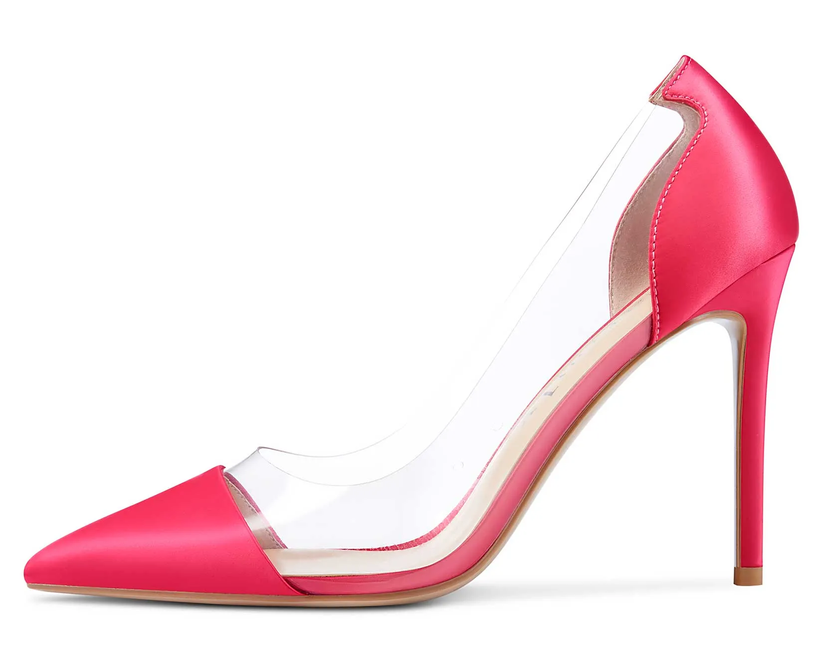 DearOnly Women's High Heels Transparent Clear Pumps Slip On Sexy Pointed Toe Stilettos 4" Inch Red Colorfull Patent Heel