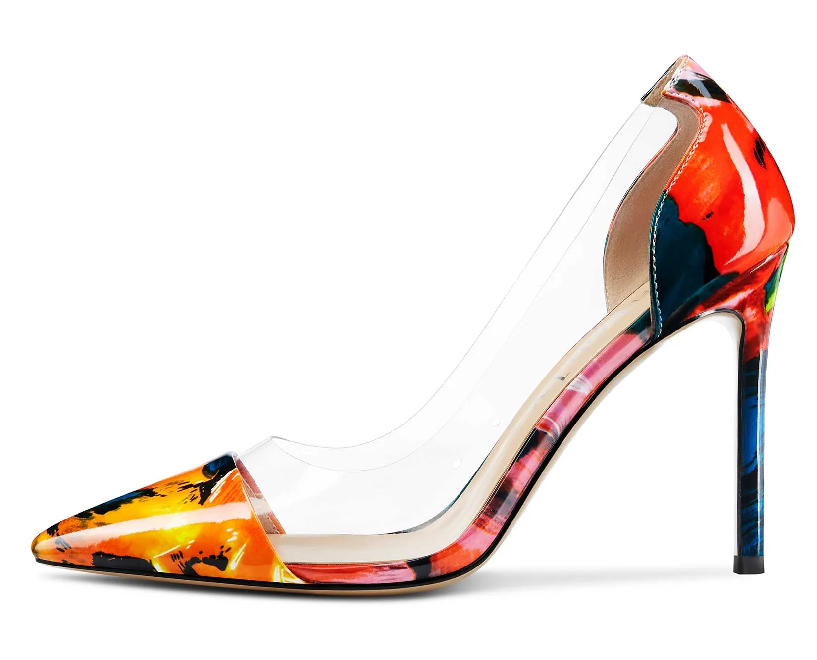 DearOnly Women's High Heels Transparent Clear Pumps Slip On Sexy Pointed Toe Stilettos 4" Inch Red Colorfull Patent Heel
