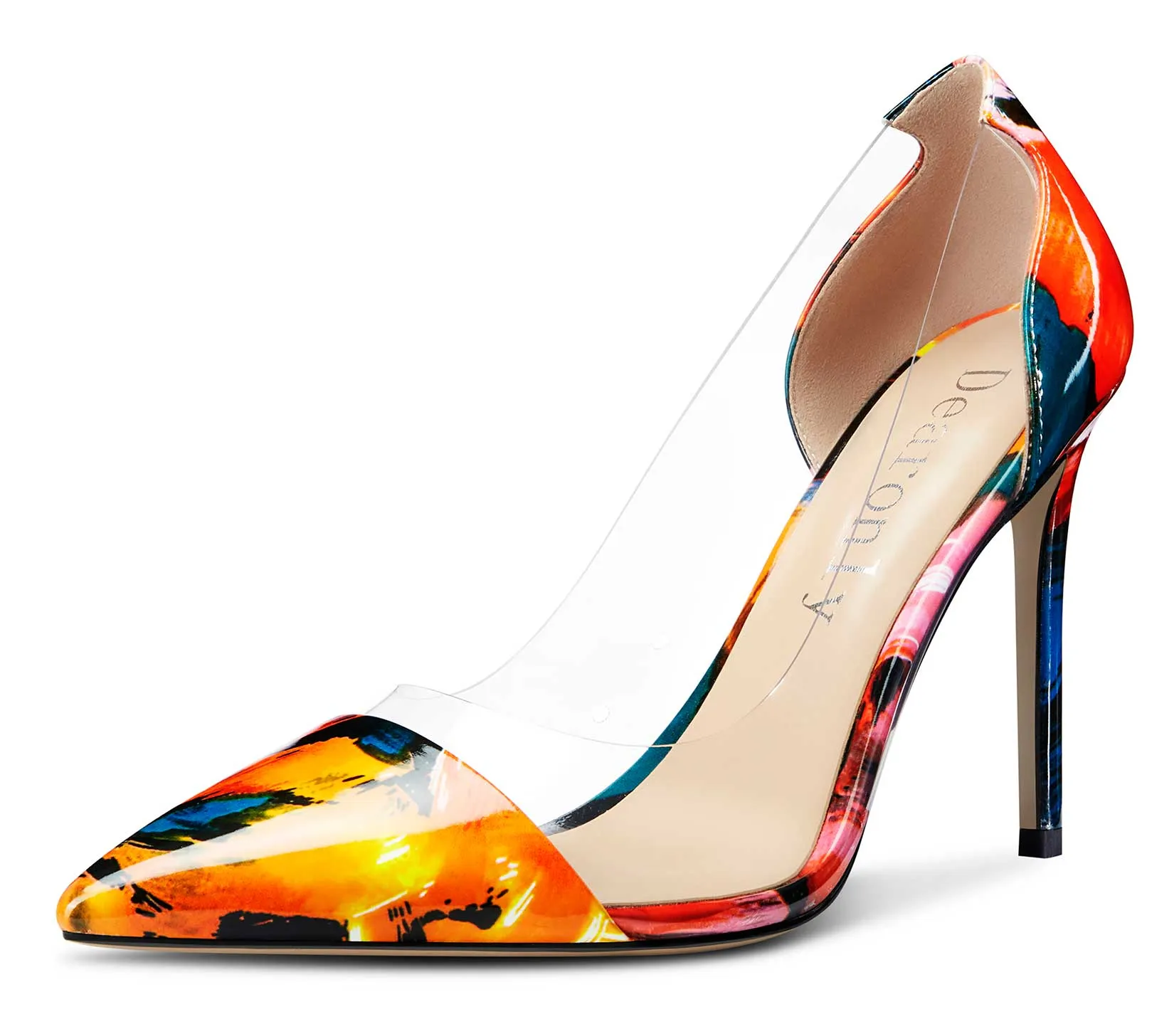 DearOnly Women's High Heels Transparent Clear Pumps Slip On Sexy Pointed Toe Stilettos 4" Inch Red Colorfull Patent Heel