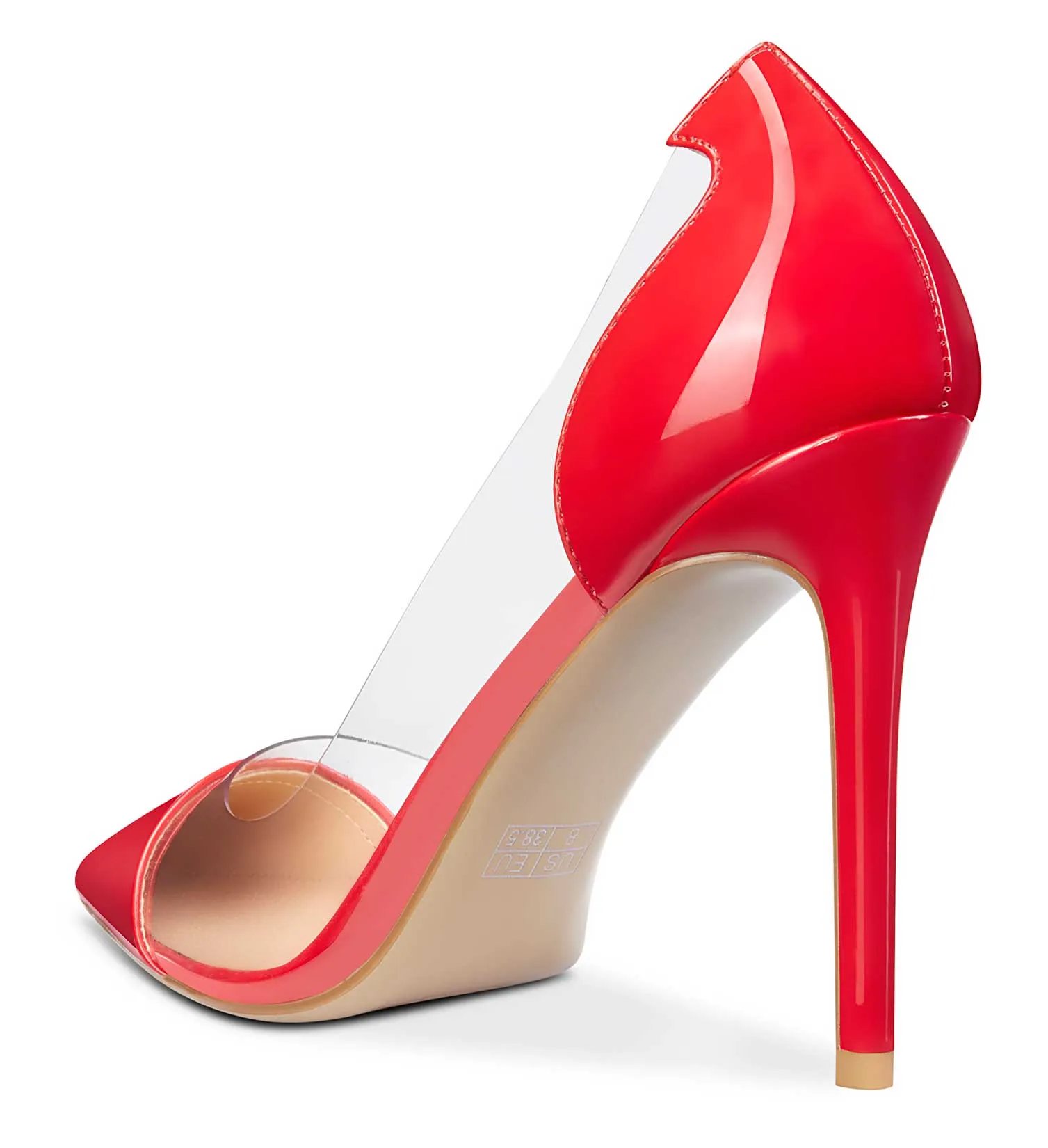 DearOnly Women's High Heels Transparent Clear Pumps Slip On Sexy Pointed Toe Stilettos 4" Inch Red Colorfull Patent Heel