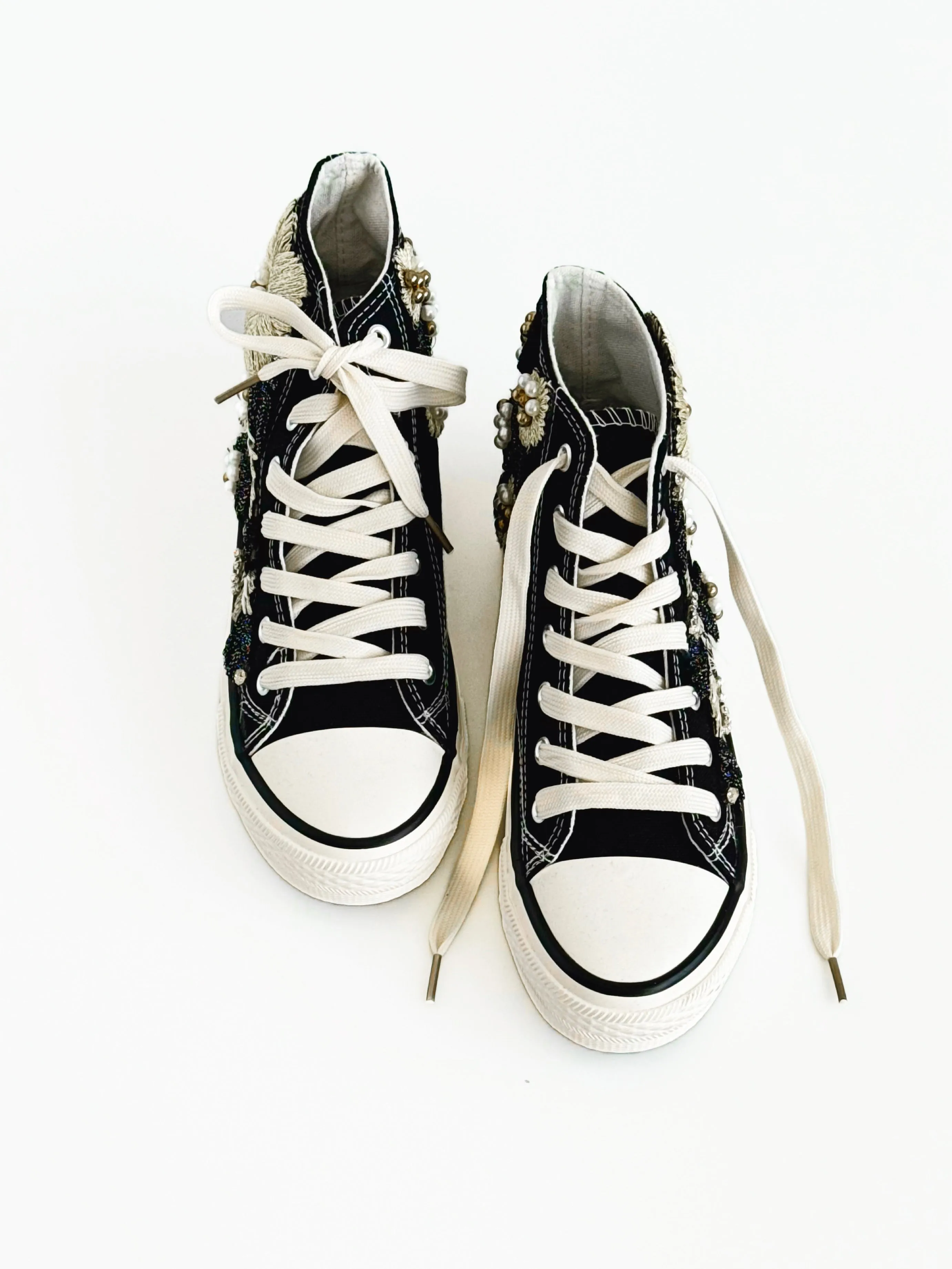 Floral Embellished Sneakers-Black