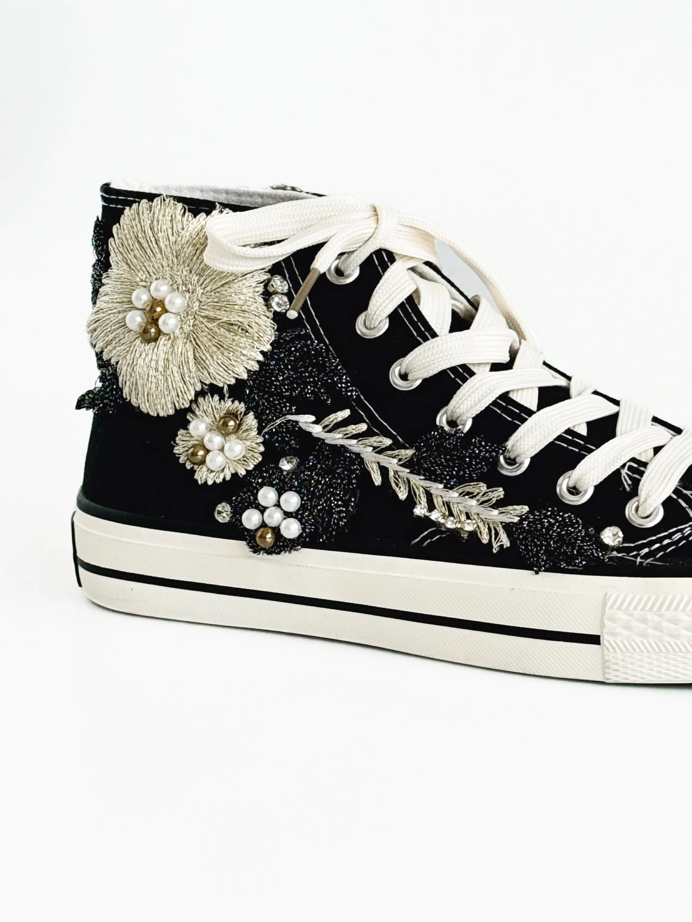 Floral Embellished Sneakers-Black