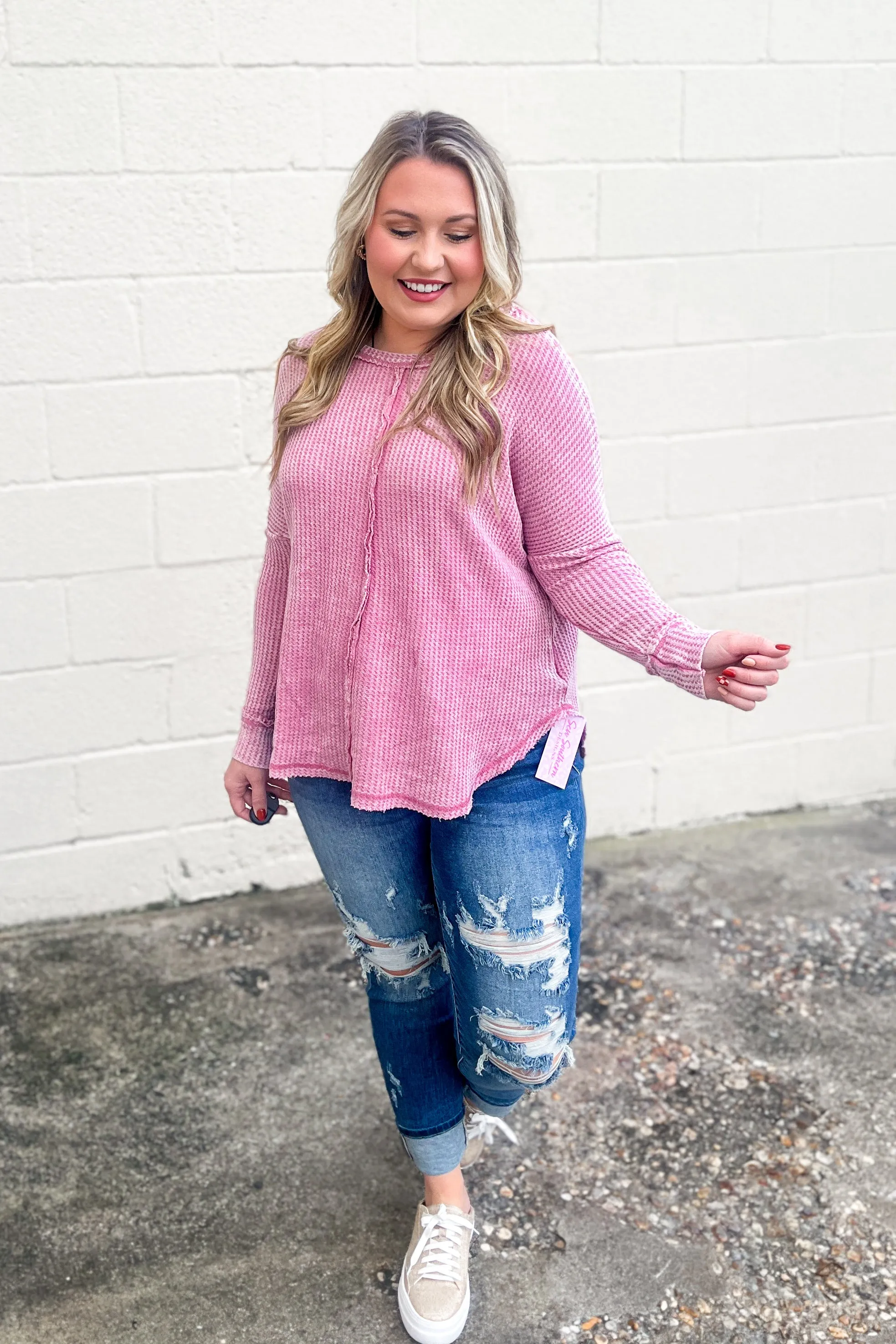 Get Up And Go Waffle Knit Top, Light Rose