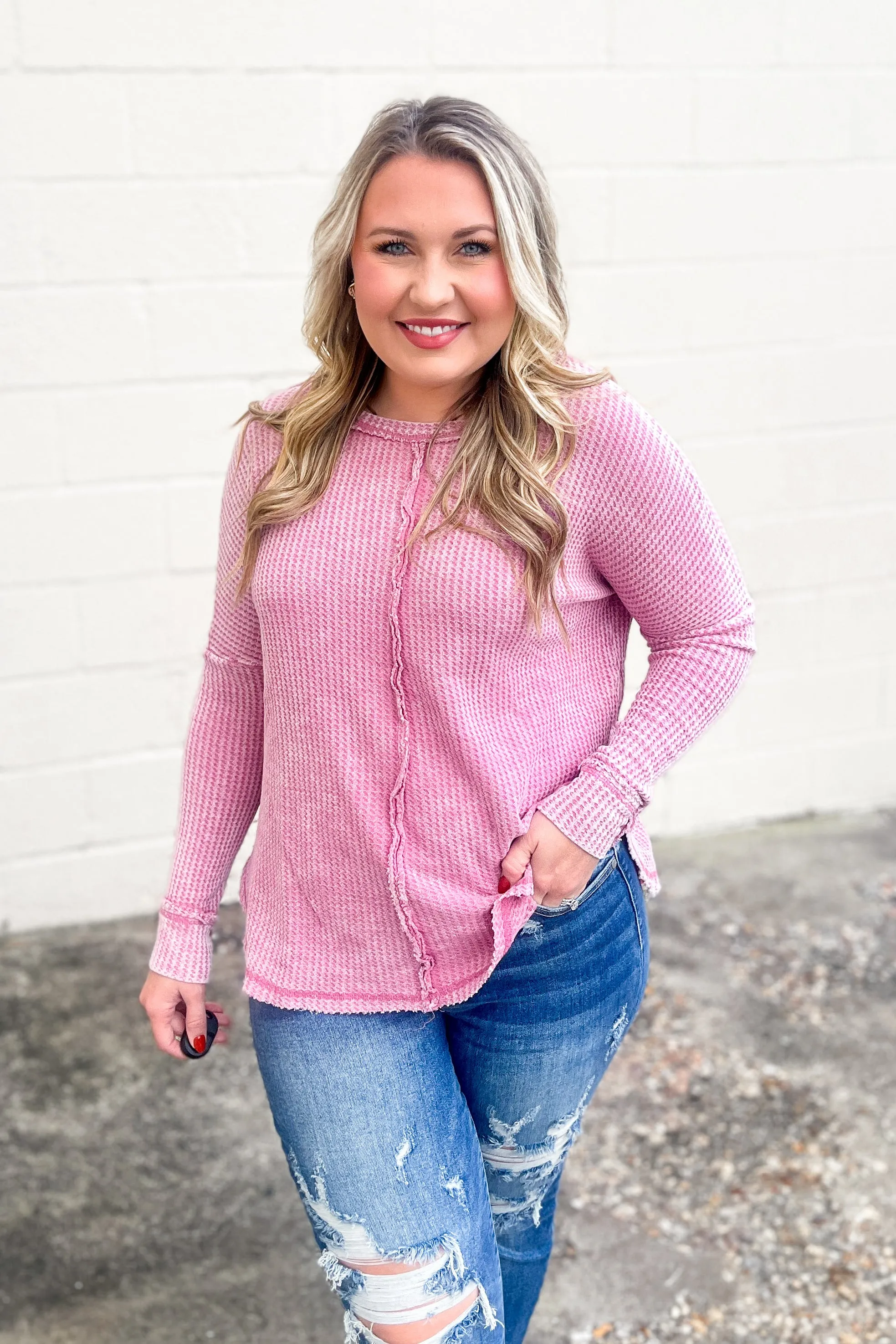 Get Up And Go Waffle Knit Top, Light Rose