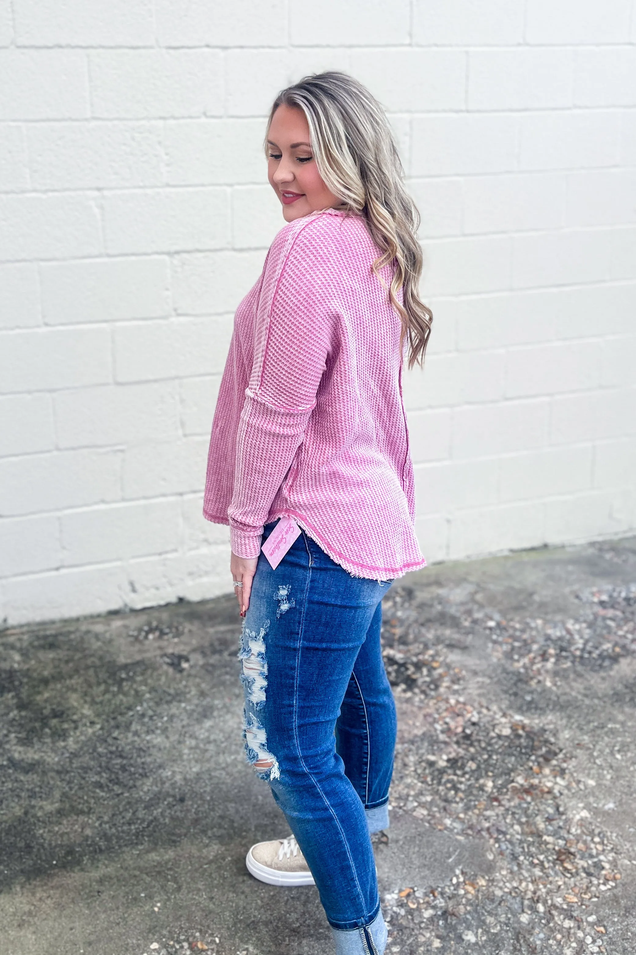 Get Up And Go Waffle Knit Top, Light Rose