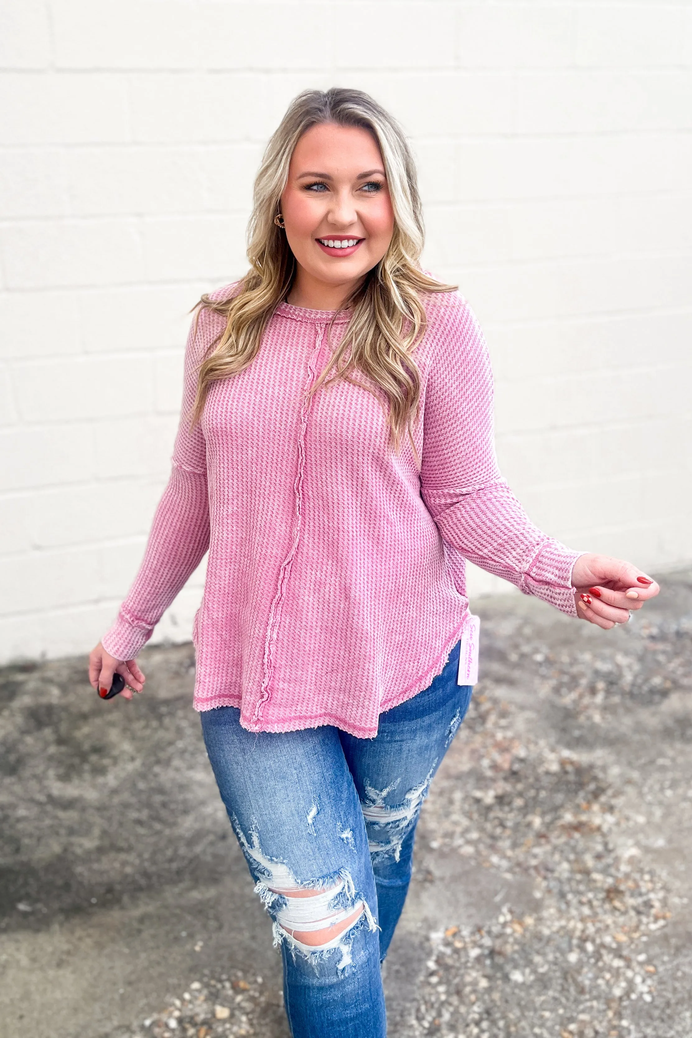 Get Up And Go Waffle Knit Top, Light Rose