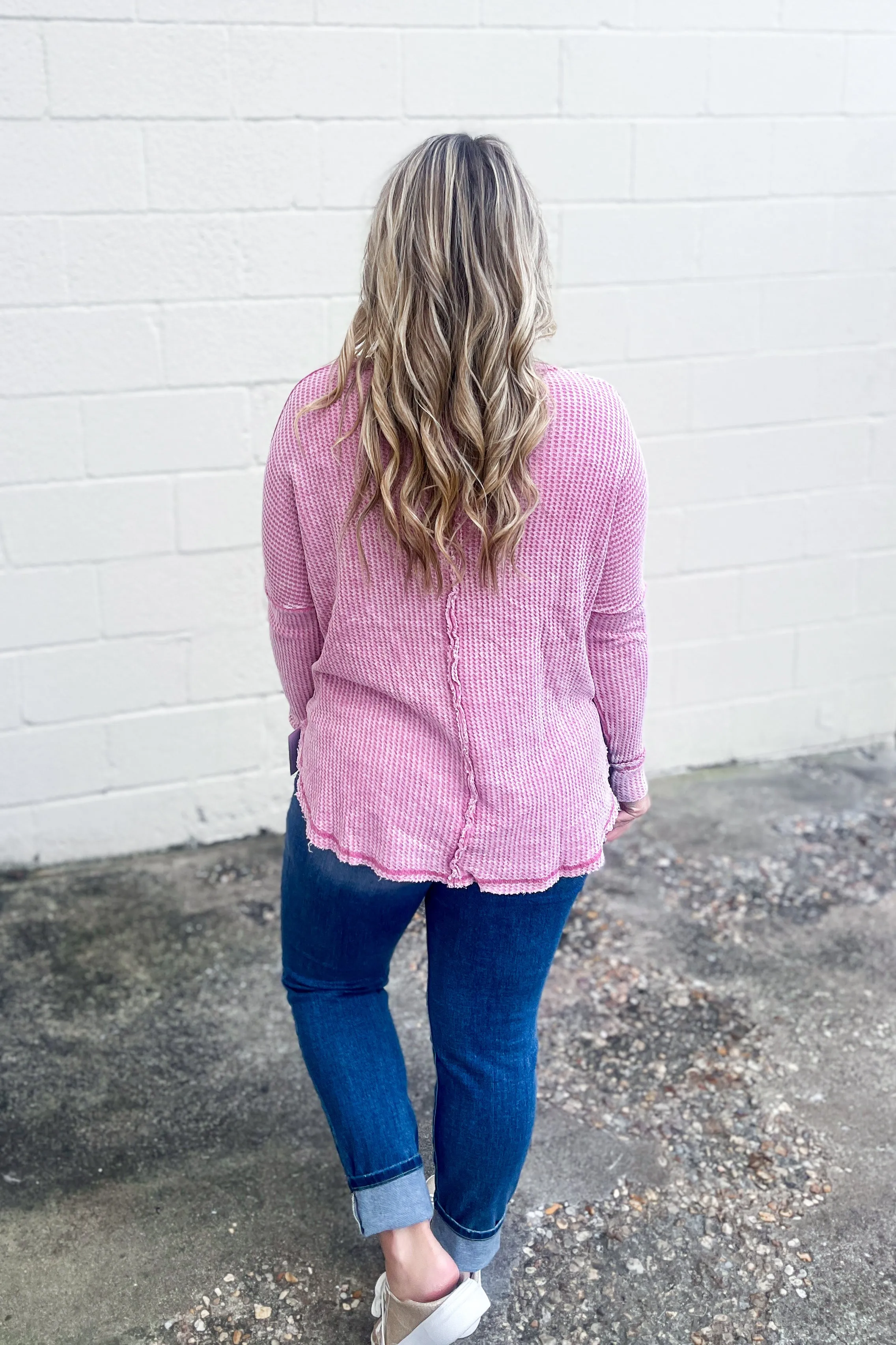 Get Up And Go Waffle Knit Top, Light Rose