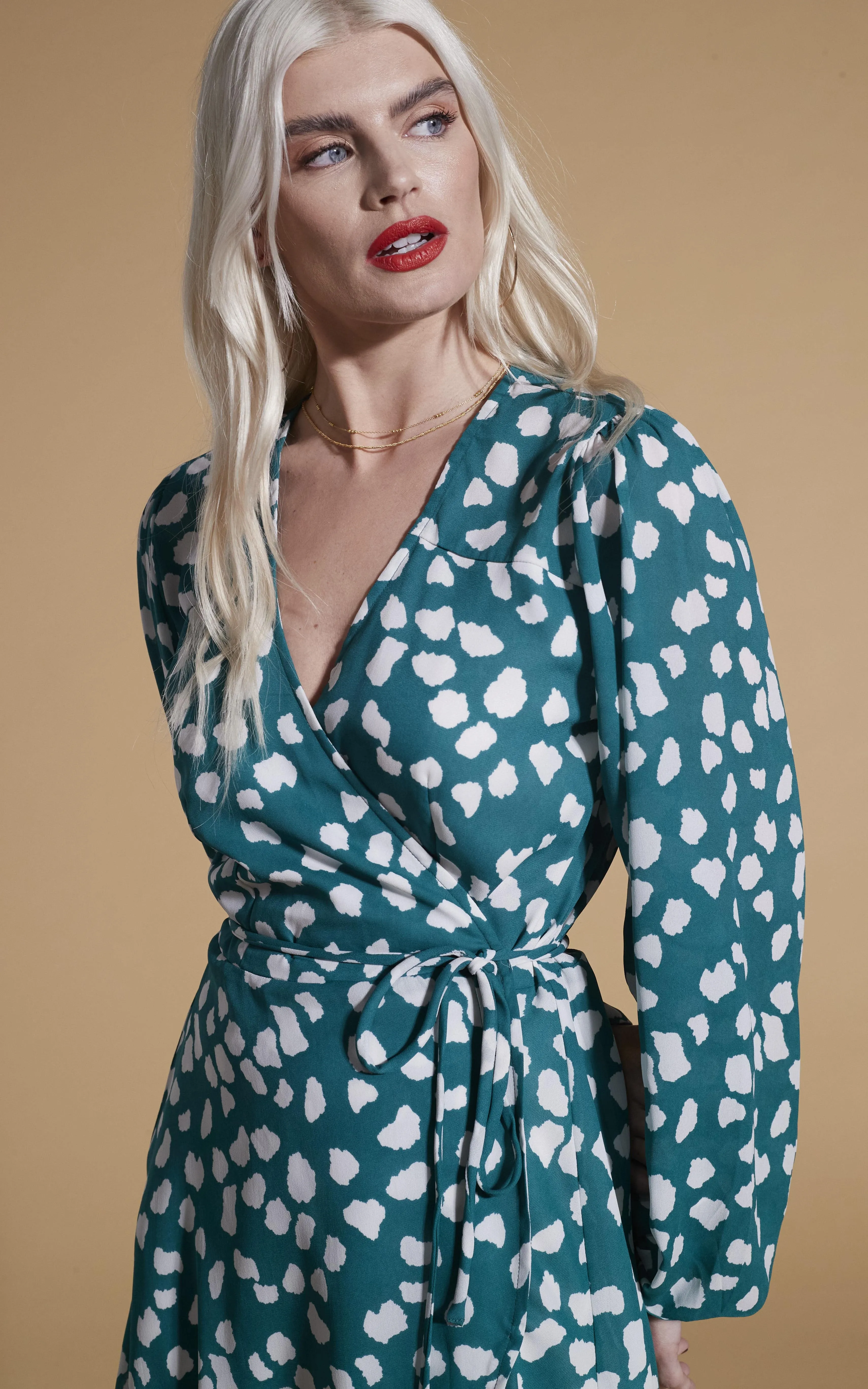 Ginger Mini Wrap Dress In White On Green Cloud