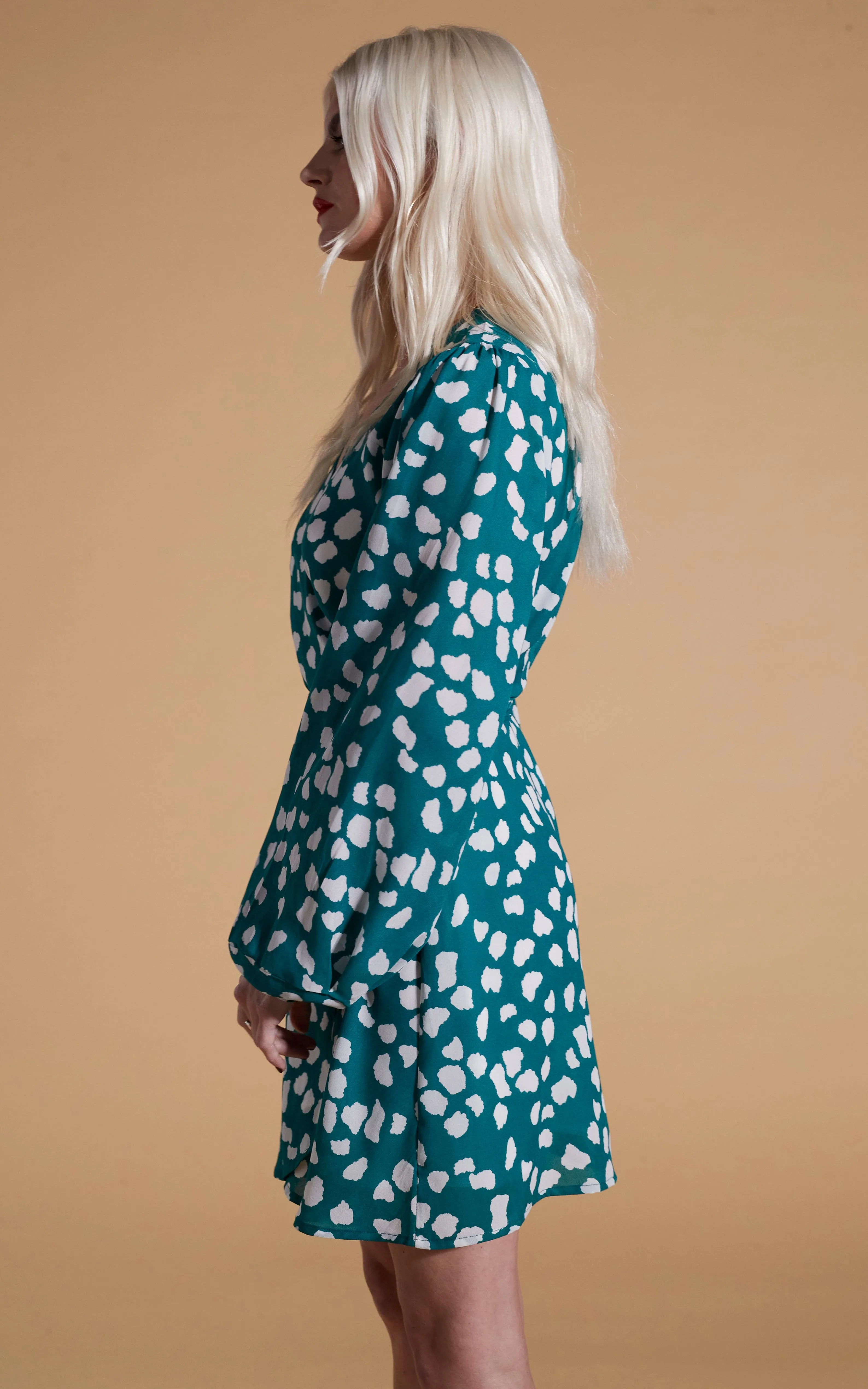 Ginger Mini Wrap Dress In White On Green Cloud