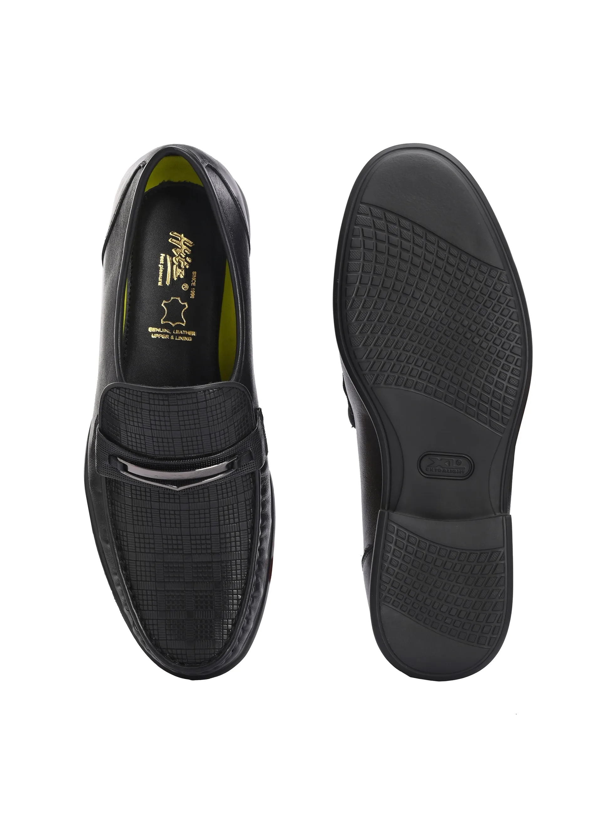 Hitz Men's Black Leather Formal Slip On Shoes