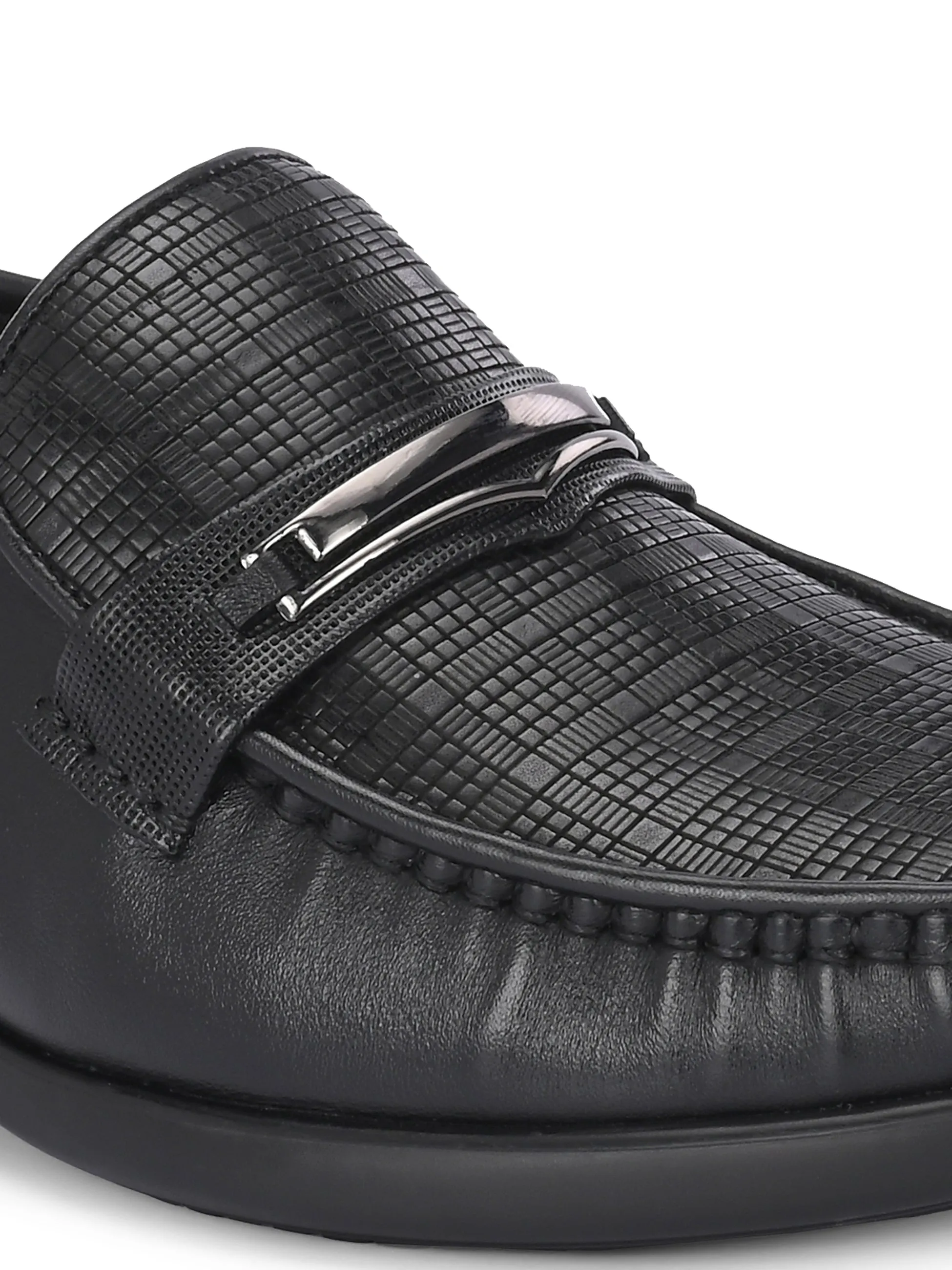 Hitz Men's Black Leather Formal Slip On Shoes