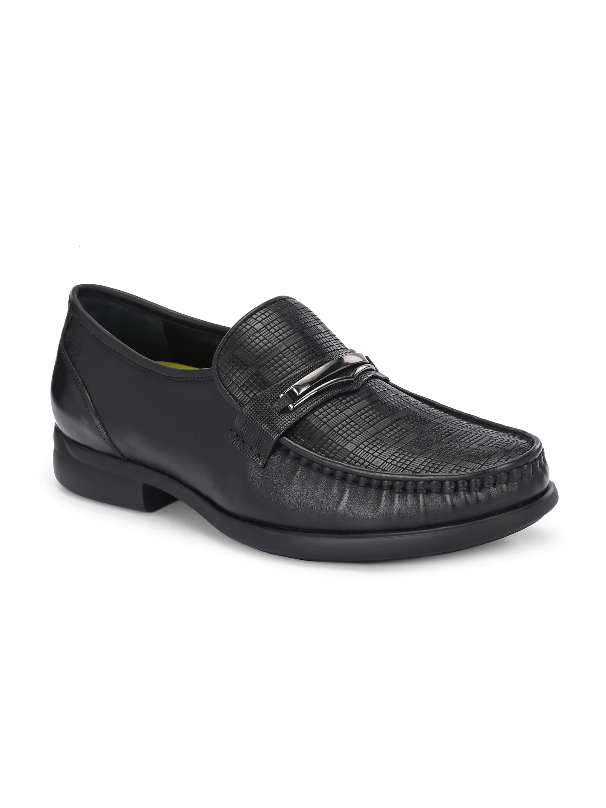 Hitz Men's Black Leather Formal Slip On Shoes