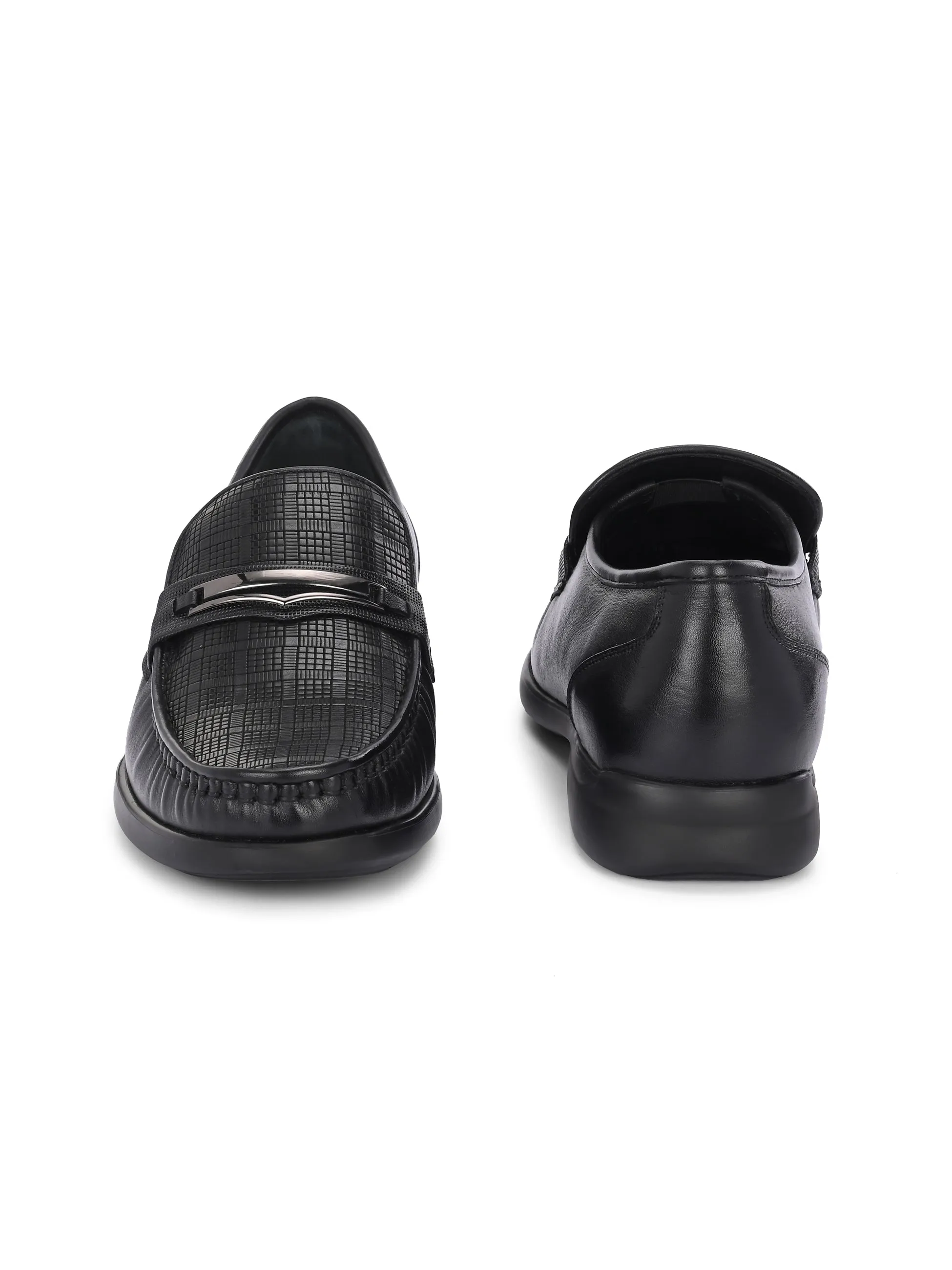 Hitz Men's Black Leather Formal Slip On Shoes