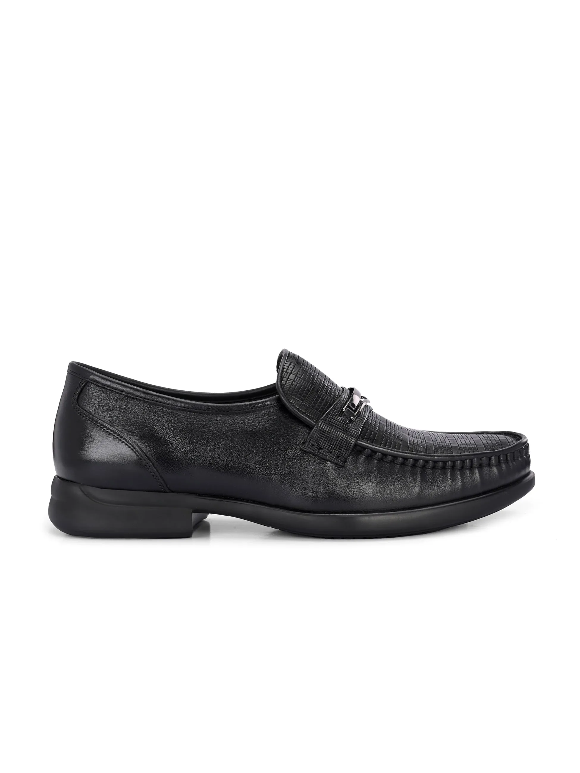 Hitz Men's Black Leather Formal Slip On Shoes