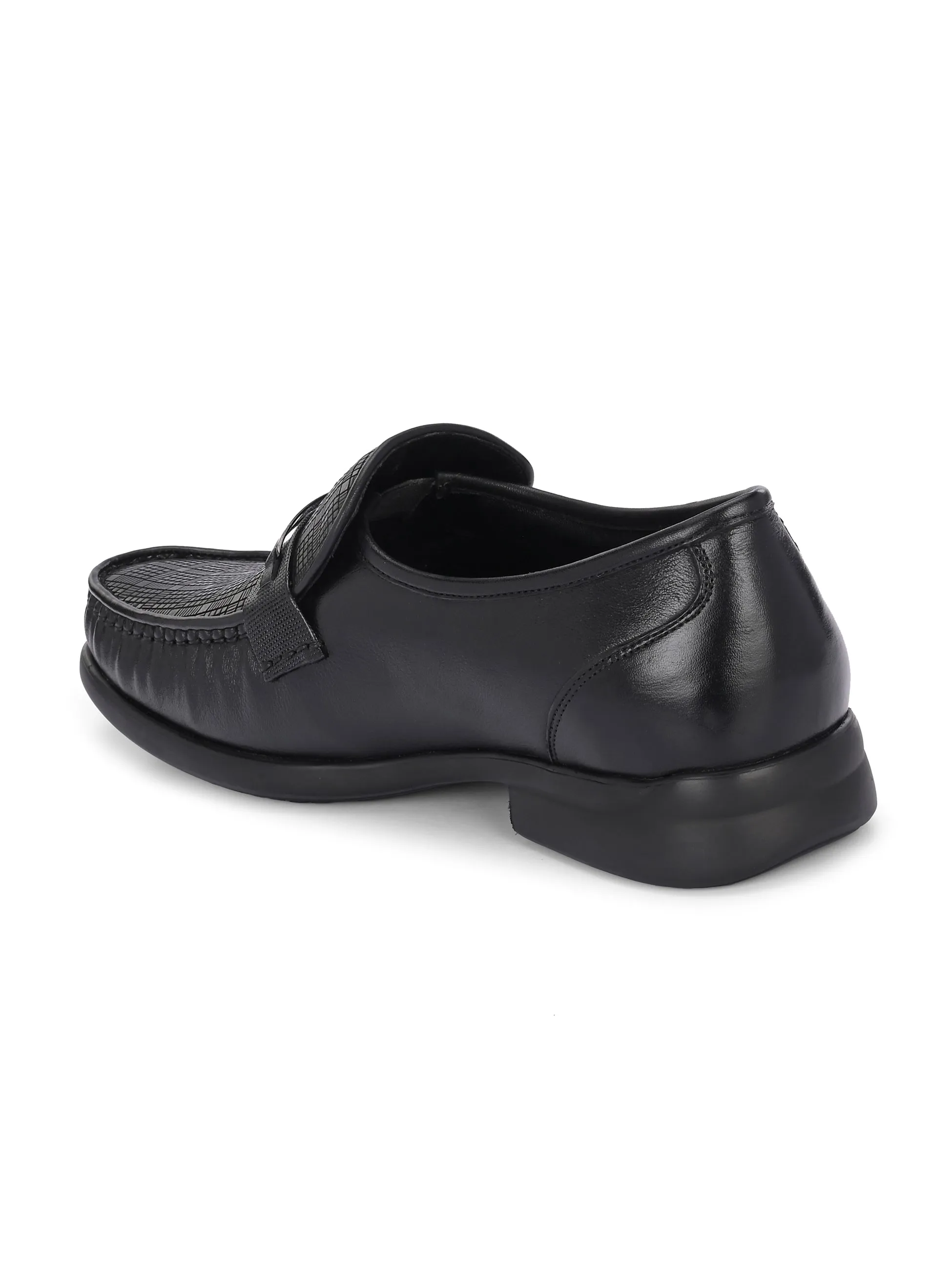 Hitz Men's Black Leather Formal Slip On Shoes