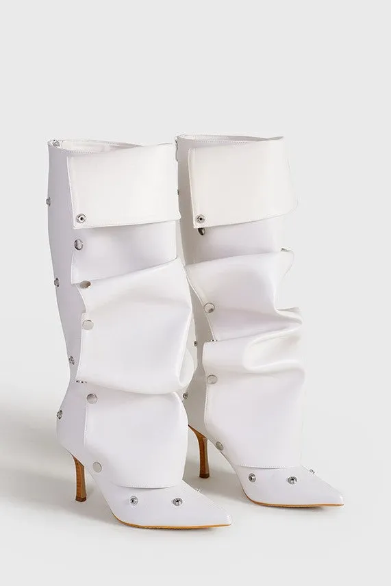 Isabela Appliqu Ruched  Knee-high boots - White