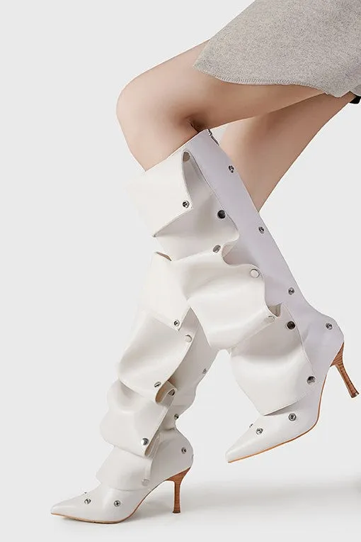 Isabela Appliqu Ruched  Knee-high boots - White