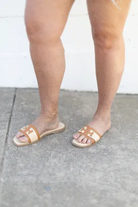 Leather Raffia Slip-On Sandals