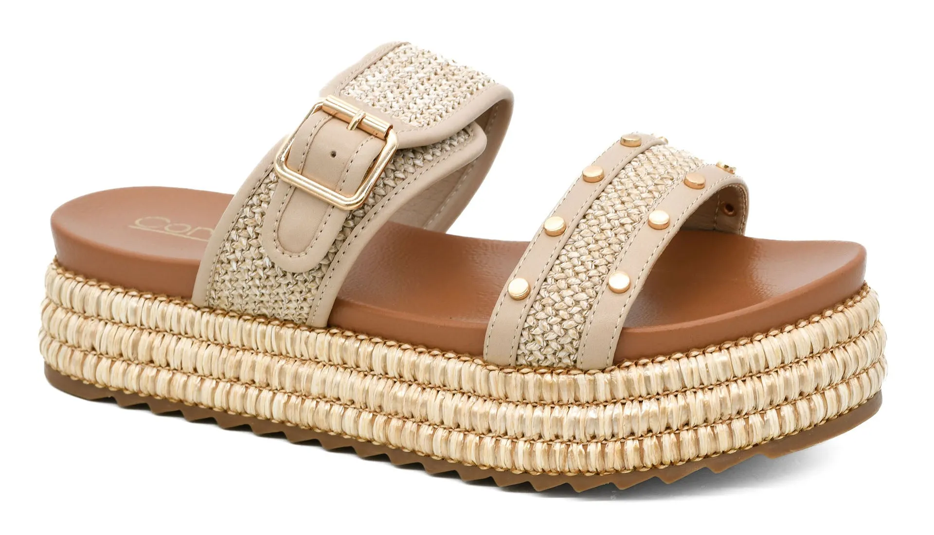 Natural Raffia Buckle Platform Sandal