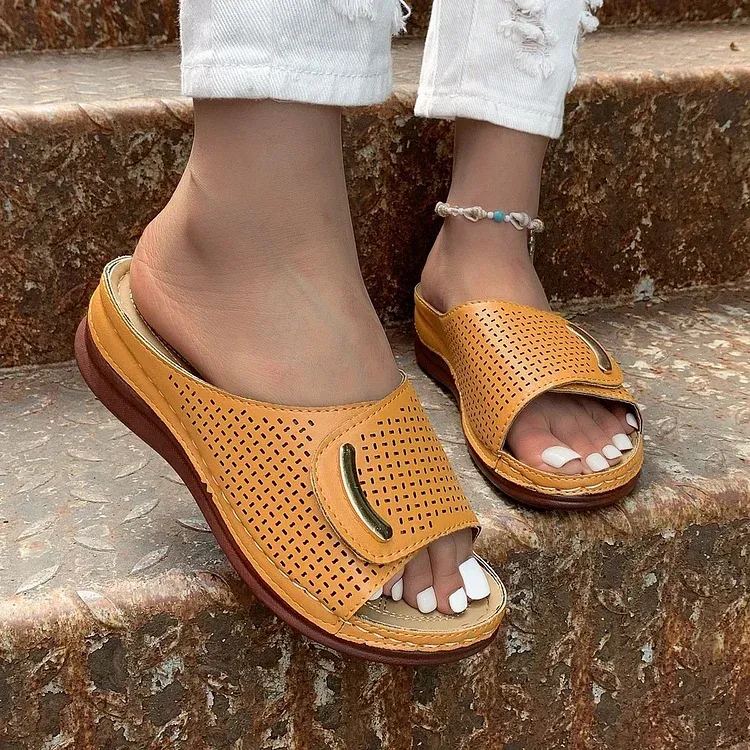 Peep Toe Hollow Out Orthopedic Slippers - BUY 2 FREE SHIPPING