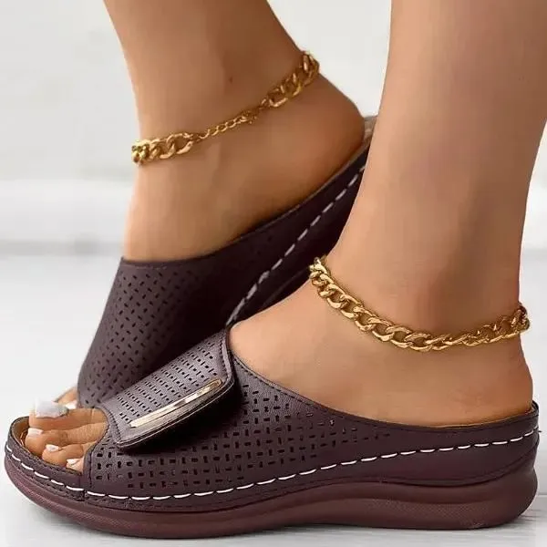 Peep Toe Hollow Out Orthopedic Slippers - BUY 2 FREE SHIPPING