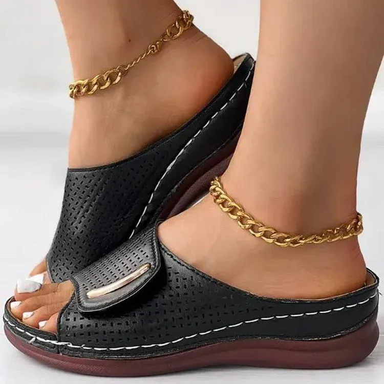 Peep Toe Hollow Out Orthopedic Slippers - BUY 2 FREE SHIPPING