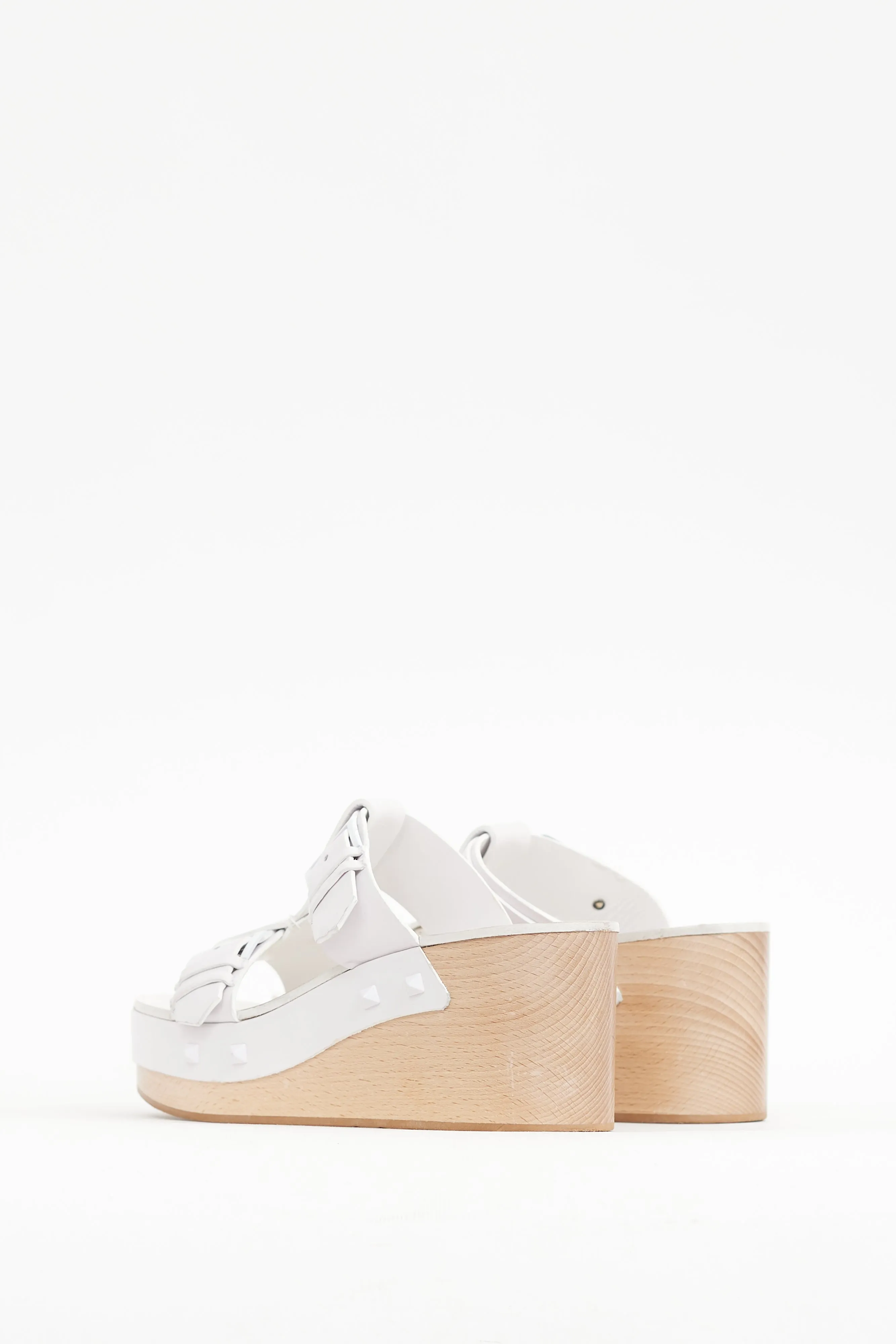 White & Beige Leather Strap Wedge Heel