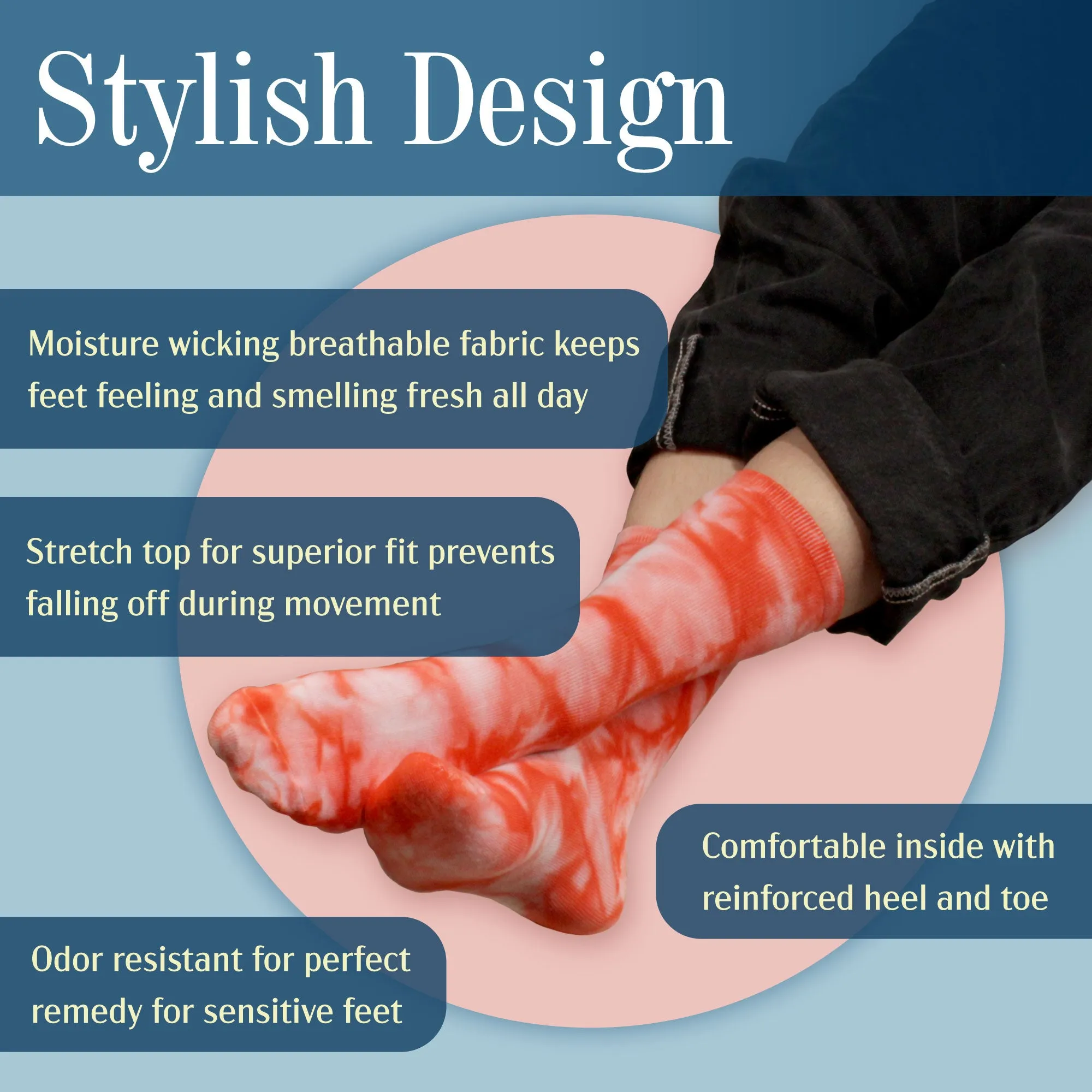 Women's Bamboo Fiber Tie Dye Crew Socks, 4 Pairs